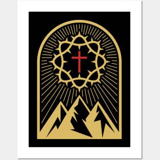 Crown of thorns, cross and mountains. Posters and Art